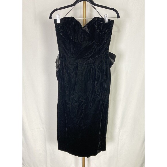 1980s TADASKI *12* Black Velvet Tube Midi Dress Satin Bow Saks Fifth Avenue Vtg - Picture 1 of 12